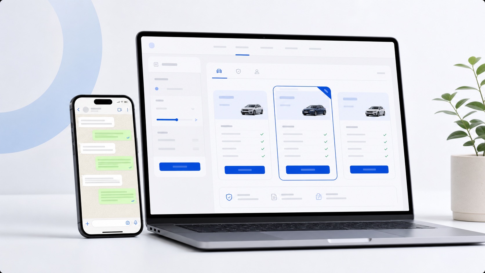 WhatsApp chat and web app mockup for the ABC Polise insurance bot