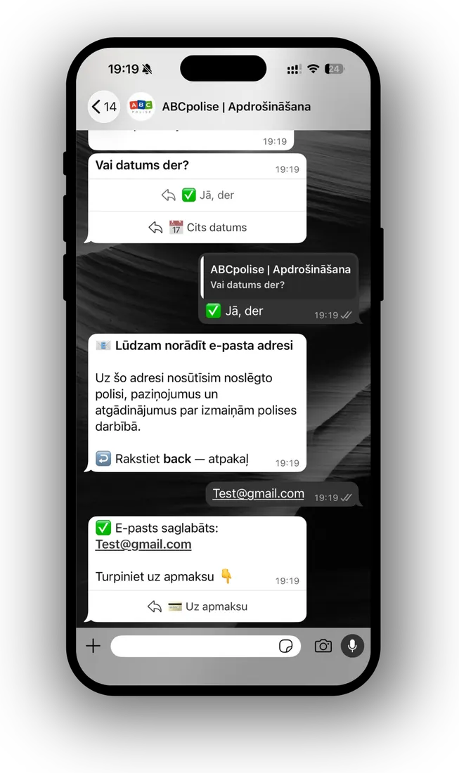 Confirming the email address in the chat