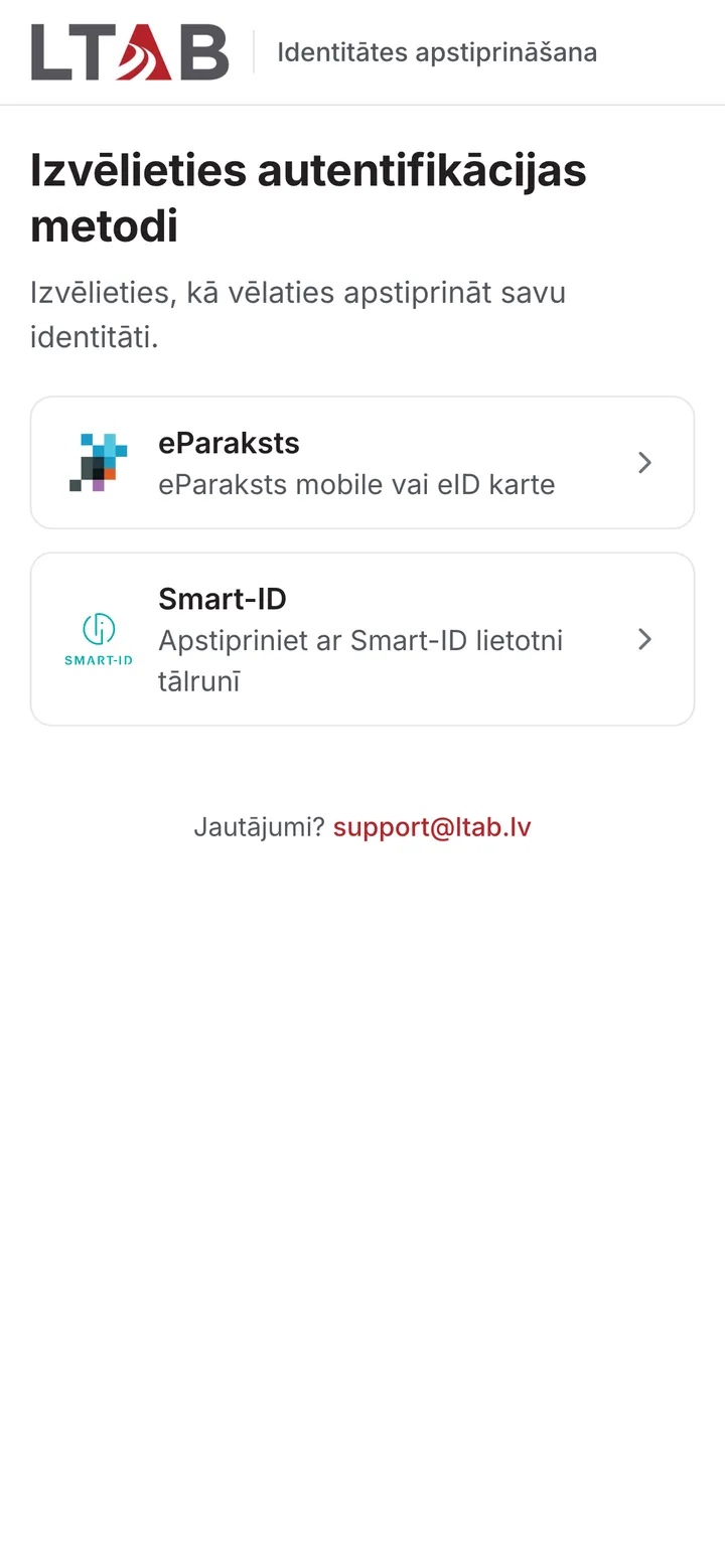 Identitātes apstiprināšanas izvēle: eParaksts vai Smart-ID