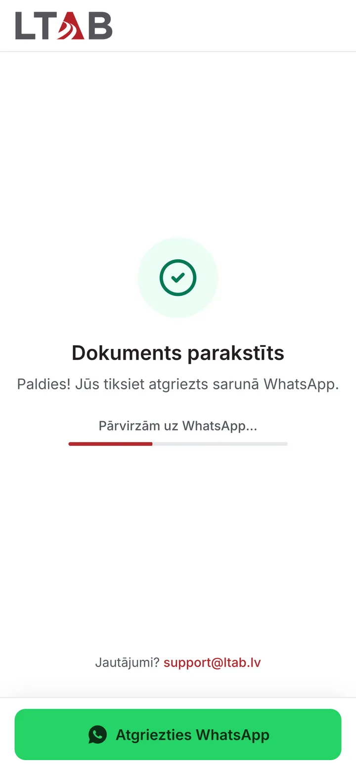 Dokuments parakstīts, atgriešanās WhatsApp